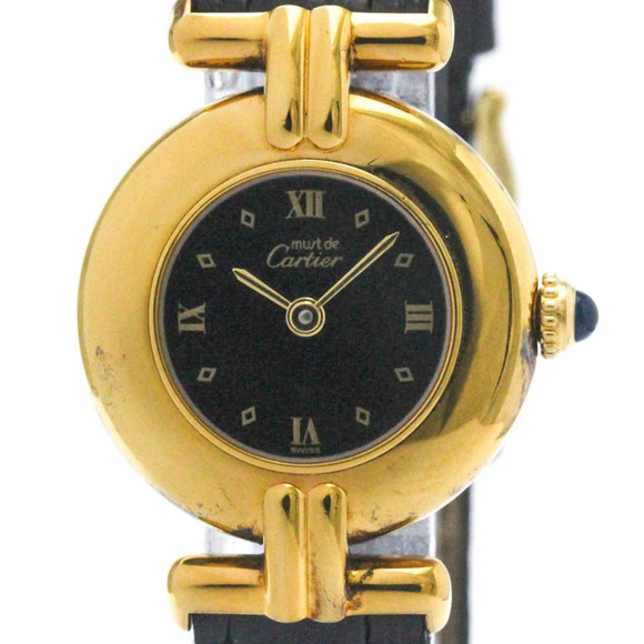 CARTIER Must Colisee Gold Plated Leather Quartz Ladies Watch 590002 BF569998 - Picture 1 of 9